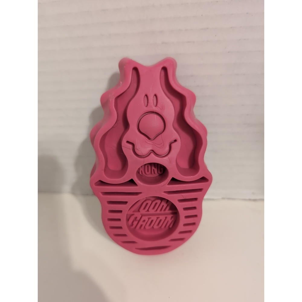 KONG ZoomGroom Multi-Use Gentle Rubber Dog Grooming Brush- Large 4.75" Raspberry